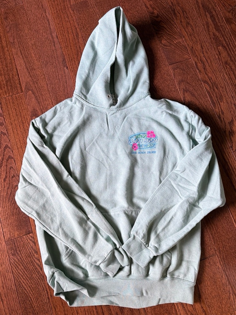 Ron Jon Women's Sage Green Pullover Hoodie with Small Chest Graphic
